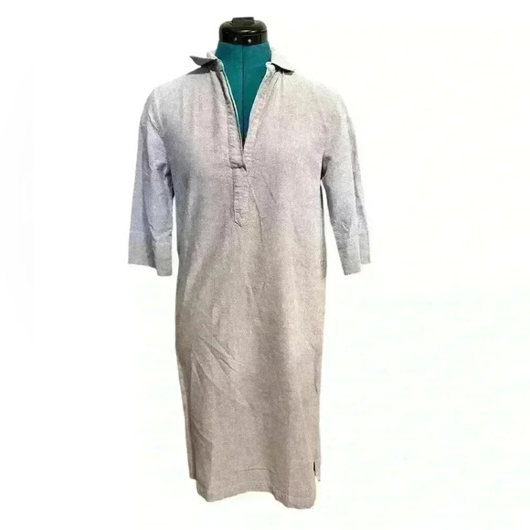 Lilla P Gray Cotton Shift Shirt Dress Size S Collared V Neck 3/4 Sleeve - Picture 3 of 11